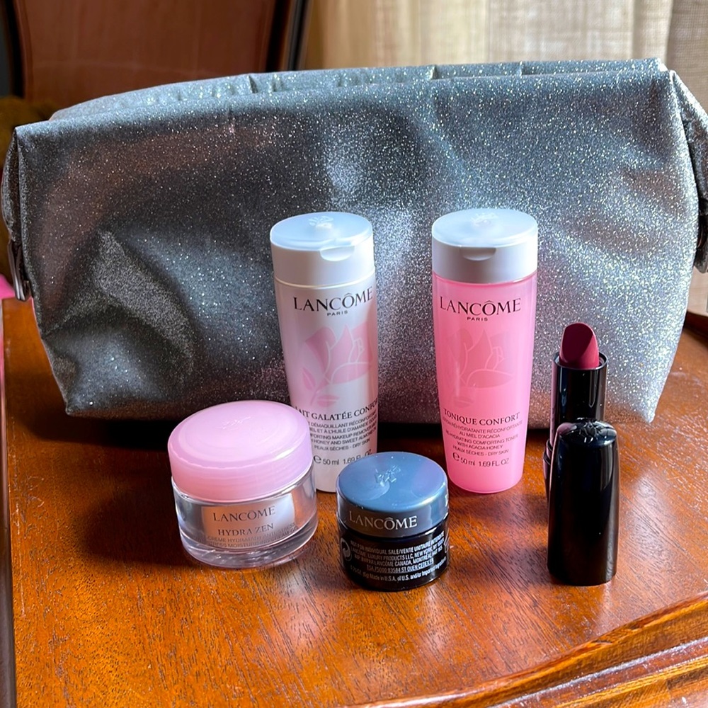 New sealed Lancôme face products with zippered silver bag!